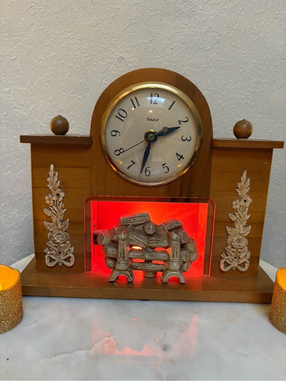 Vintage Cottage Core Fireplace Clock